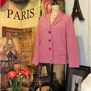 Red blazer with white stripes